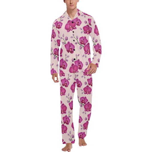 Orchid Purple Pattern Print Design OR04 Men's Long Pajama Set