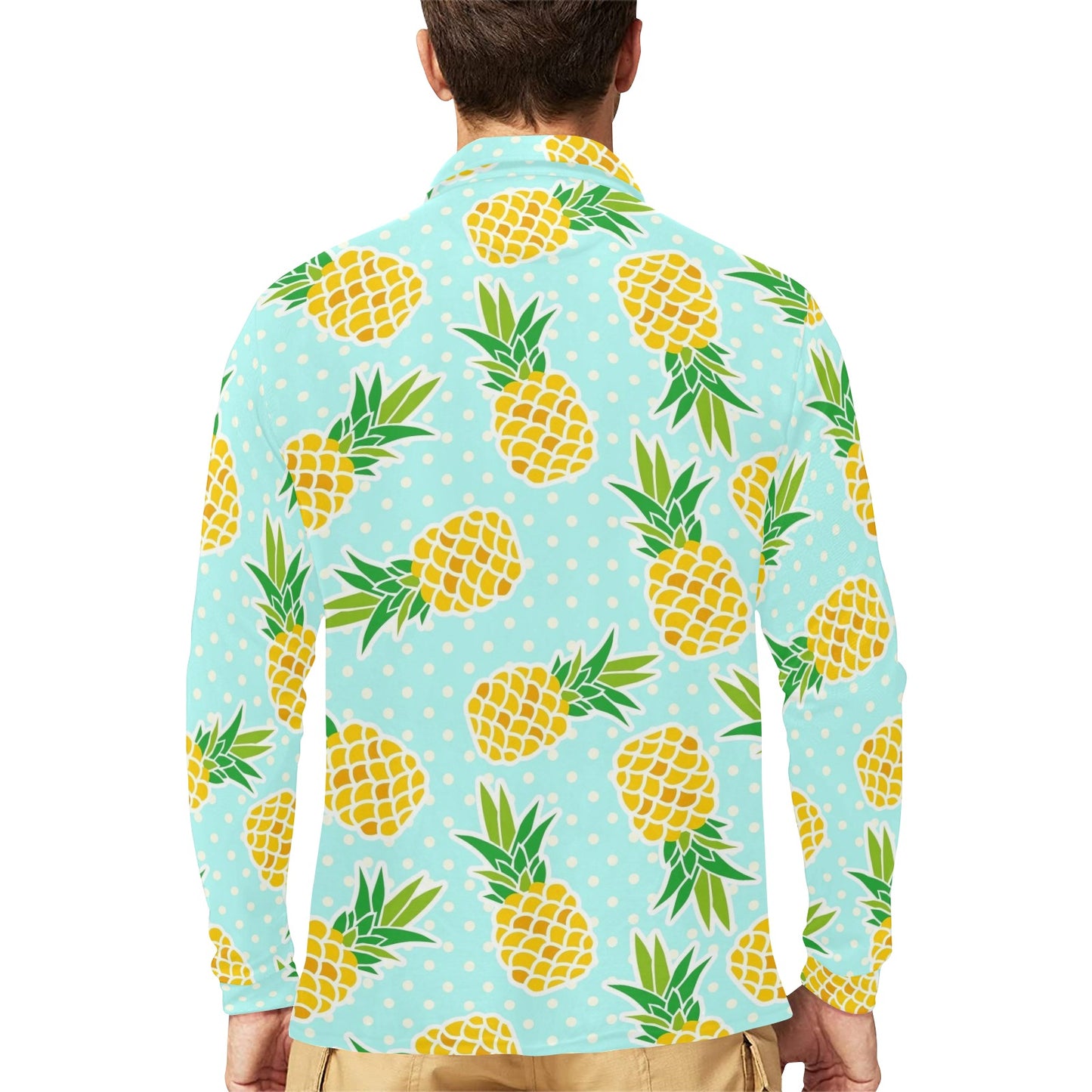 Pineapple Pattern Print Design PP01 Long Sleeve Polo Shirt For Men's