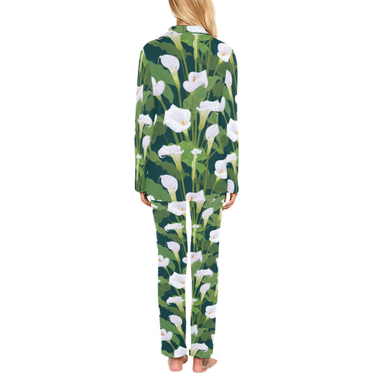Lily Pattern Print Design 04 Women's Long Pajama Set