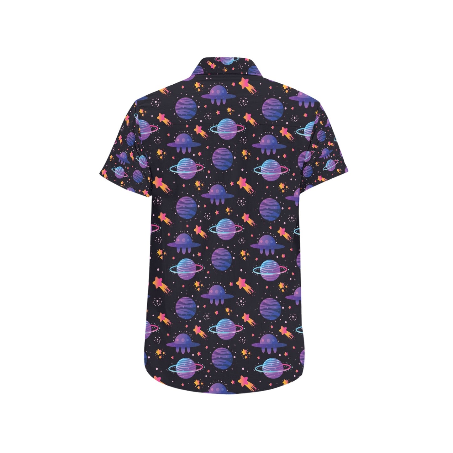 UFO Star Galaxy Print Design LKS308 Men Short Sleeve Button Up Shirt