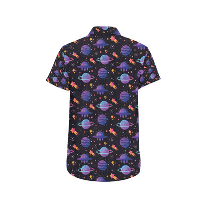 UFO Star Galaxy Print Design LKS308 Men Short Sleeve Button Up Shirt