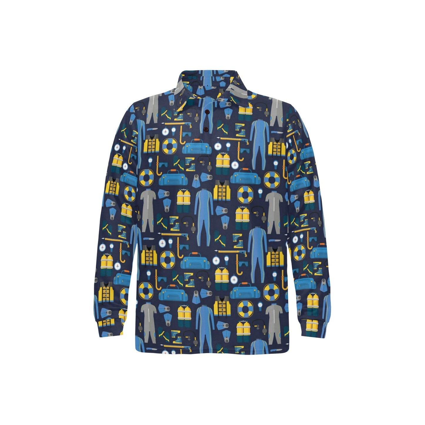 Scuba Equipment Print Design LKS305 Long Sleeve Polo Shirt For Men's