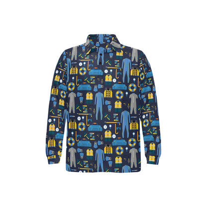 Scuba Equipment Print Design LKS305 Long Sleeve Polo Shirt For Men's
