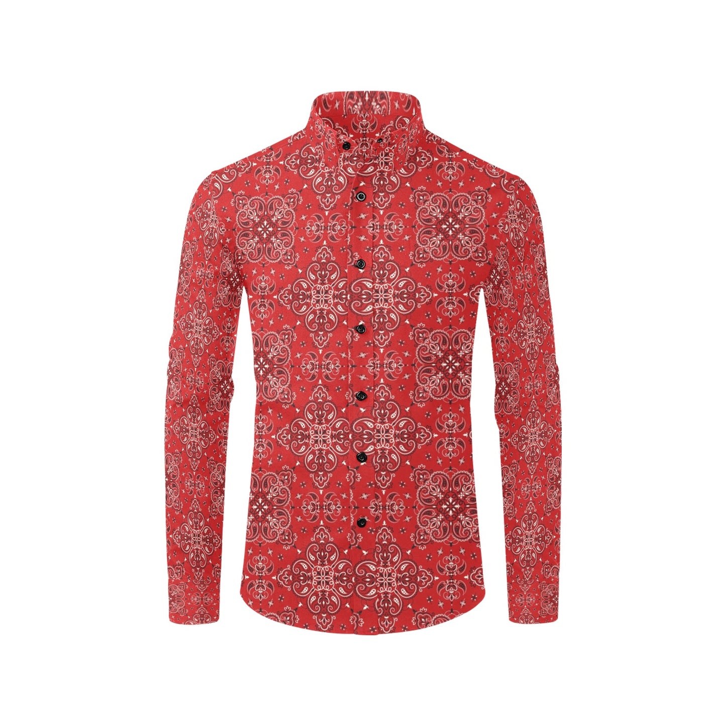 Bandana Red Pattern Print Design LKS3010 Men's Long Sleeve Dress Shirt