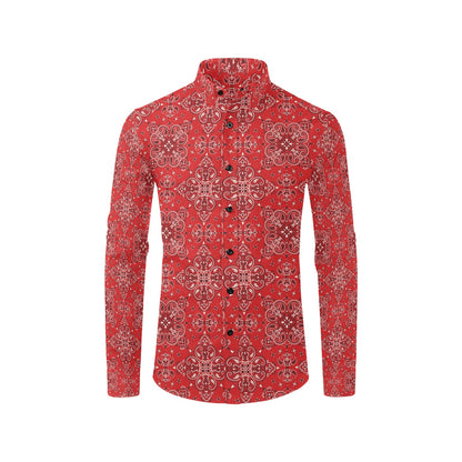 Bandana Red Pattern Print Design LKS3010 Men's Long Sleeve Dress Shirt