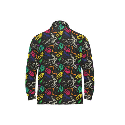 Dinosaur Skull Color Print Pattern Long Sleeve Polo Shirt For Men's