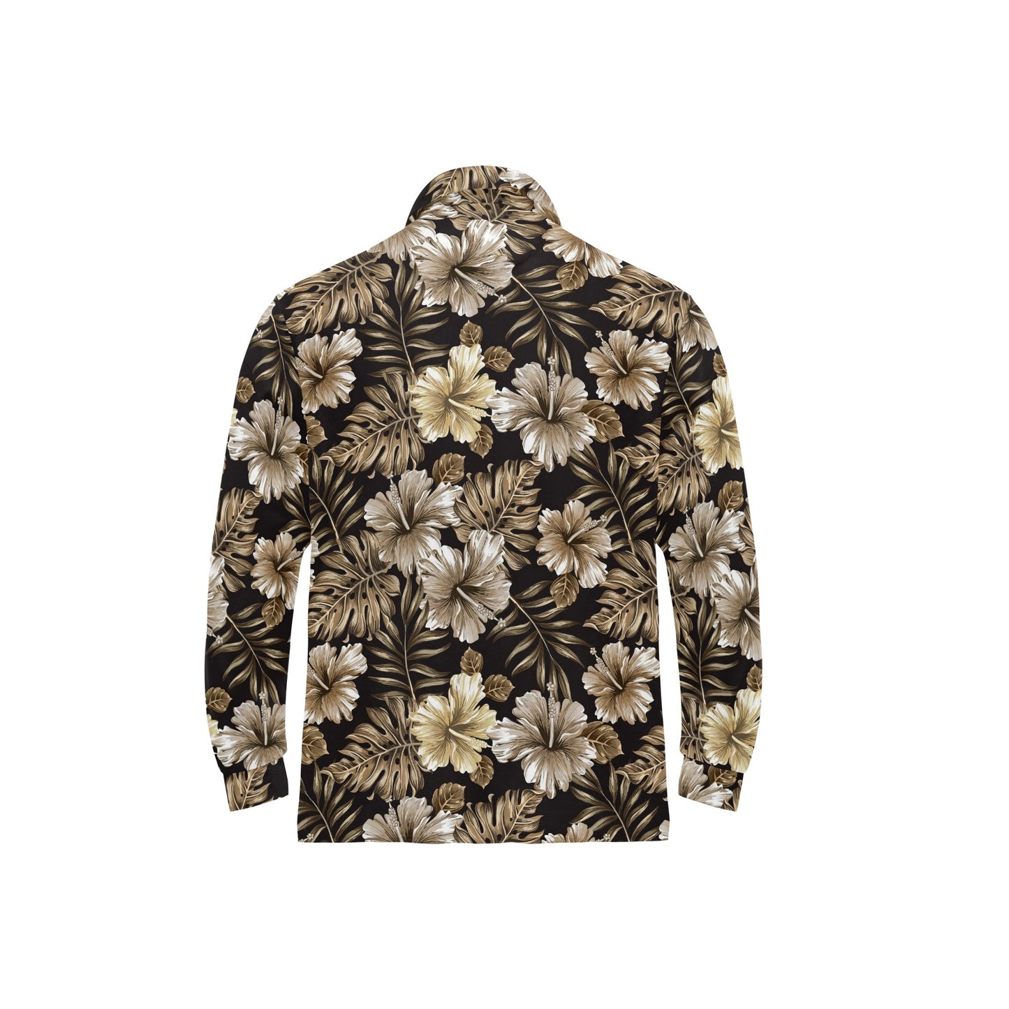 Brown Hibiscus Tropical Long Sleeve Polo Shirt For Men's