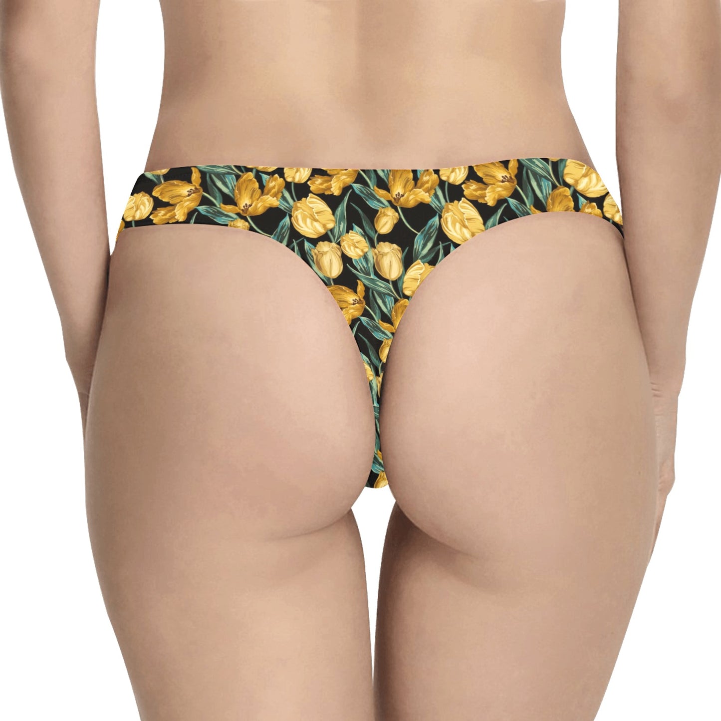 Elegant Yellow Tulip Print Women's Thongs