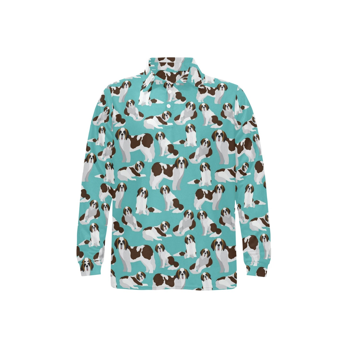 St Bernards Print Design LKS302 Long Sleeve Polo Shirt For Men's