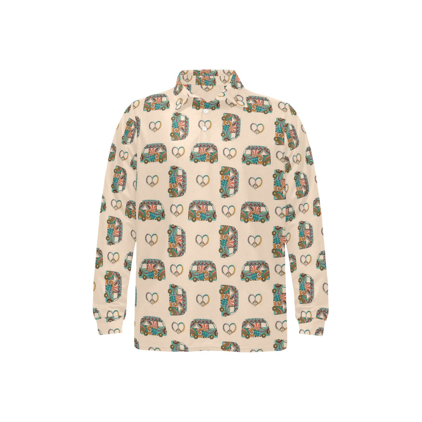 Hippie Van Peace Print Design LKS303 Long Sleeve Polo Shirt For Men's