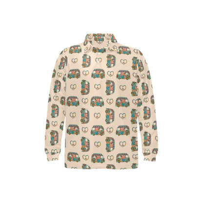Hippie Van Peace Print Design LKS303 Long Sleeve Polo Shirt For Men's
