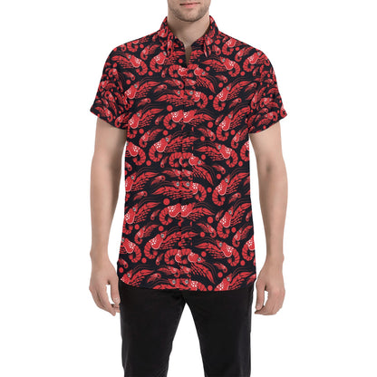 Shrimp Print Design LKS303 Men Short Sleeve Button Up Shirt