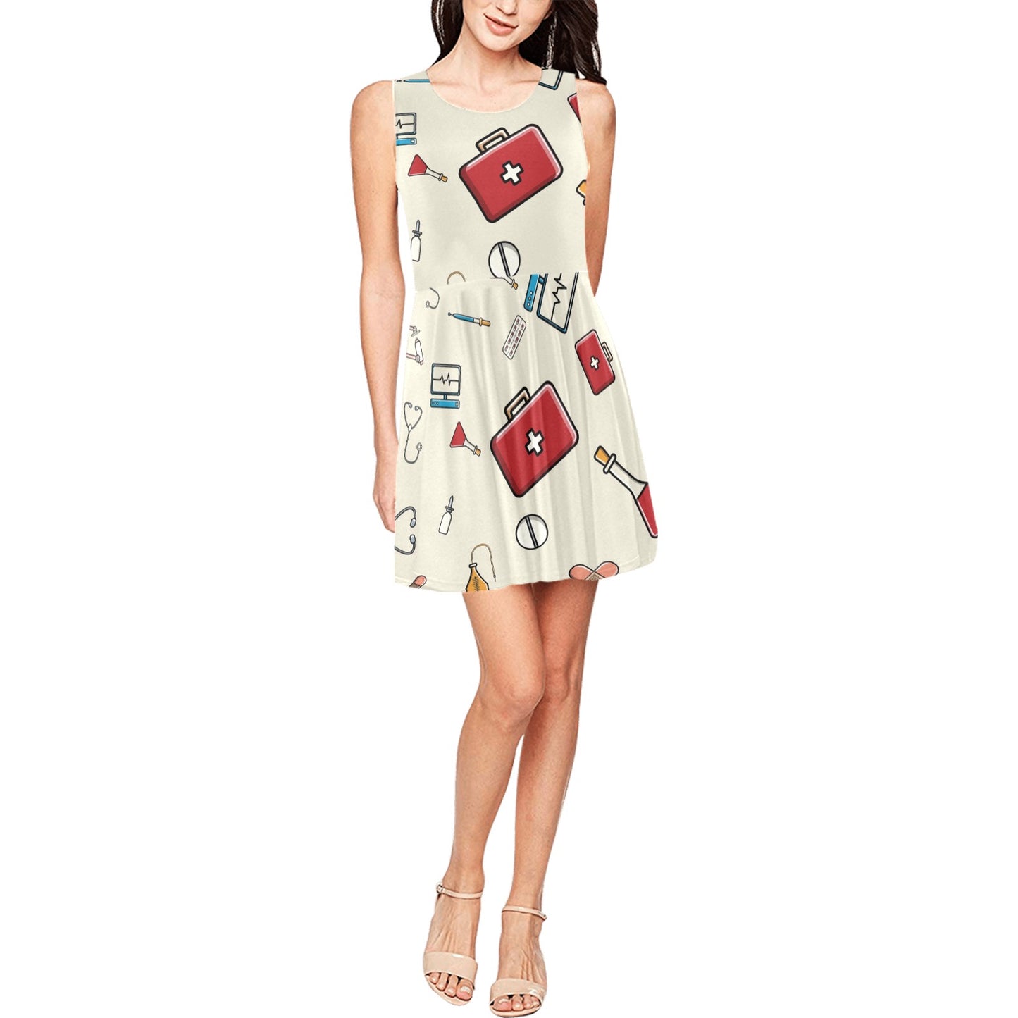 Nurse Pattern Print Design A04 Sleeveless Dress
