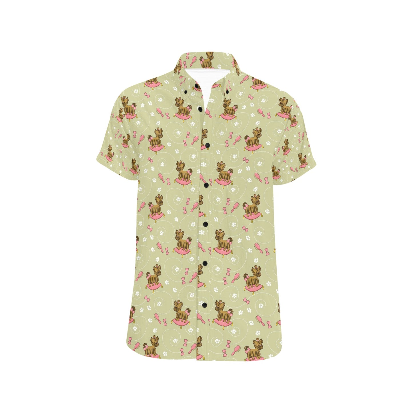 Yorkshire Cute Terriers Print Design LKS301 Men Short Sleeve Button Up Shirt