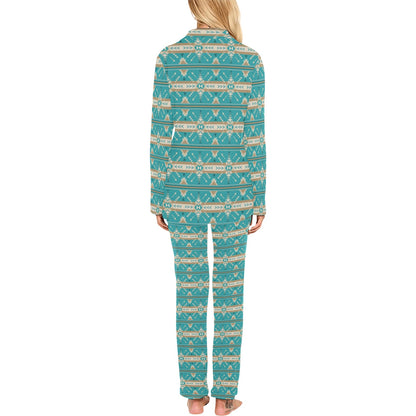 Southwest Native Design Themed Print Women's Long Pajama Set