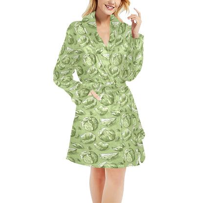 Brussels Sprouts Pattern Print Design 01 Women's Fleece Robe