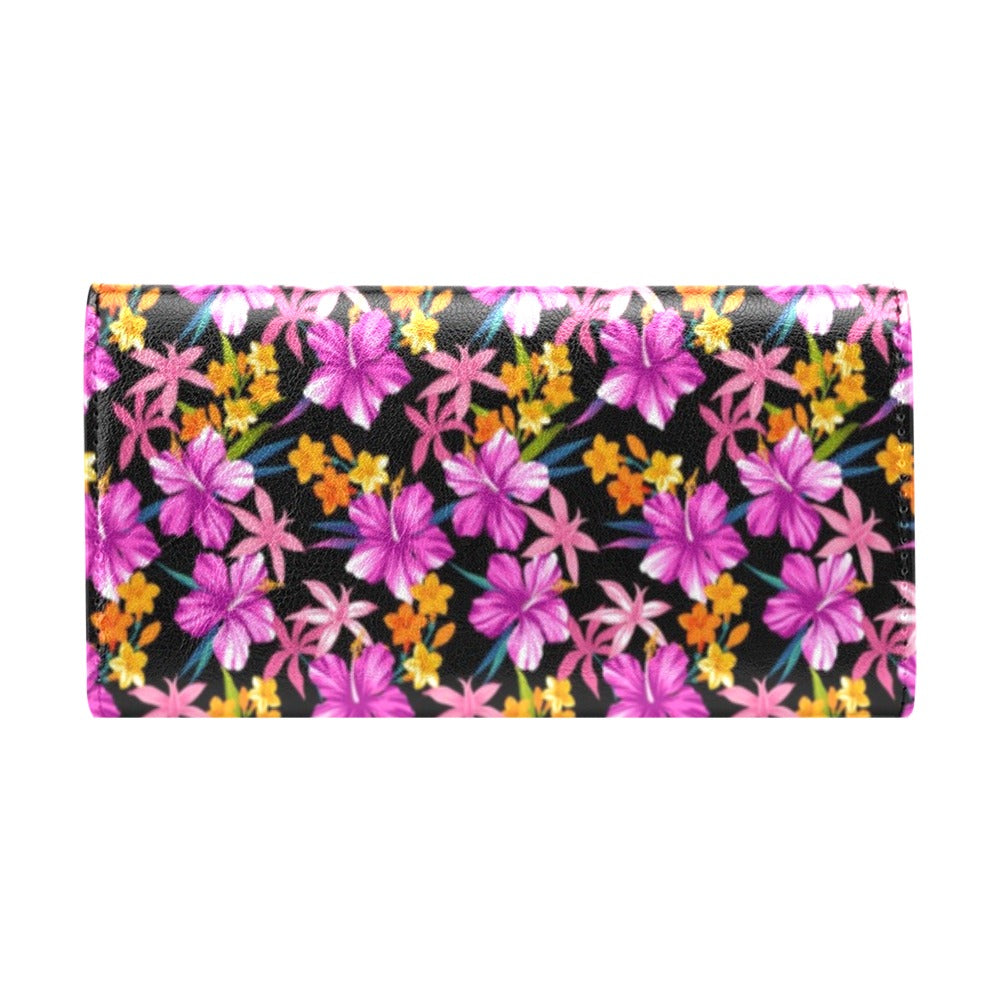 Tropical Folower Pink Hibiscus Print Women's Trifold Wallet