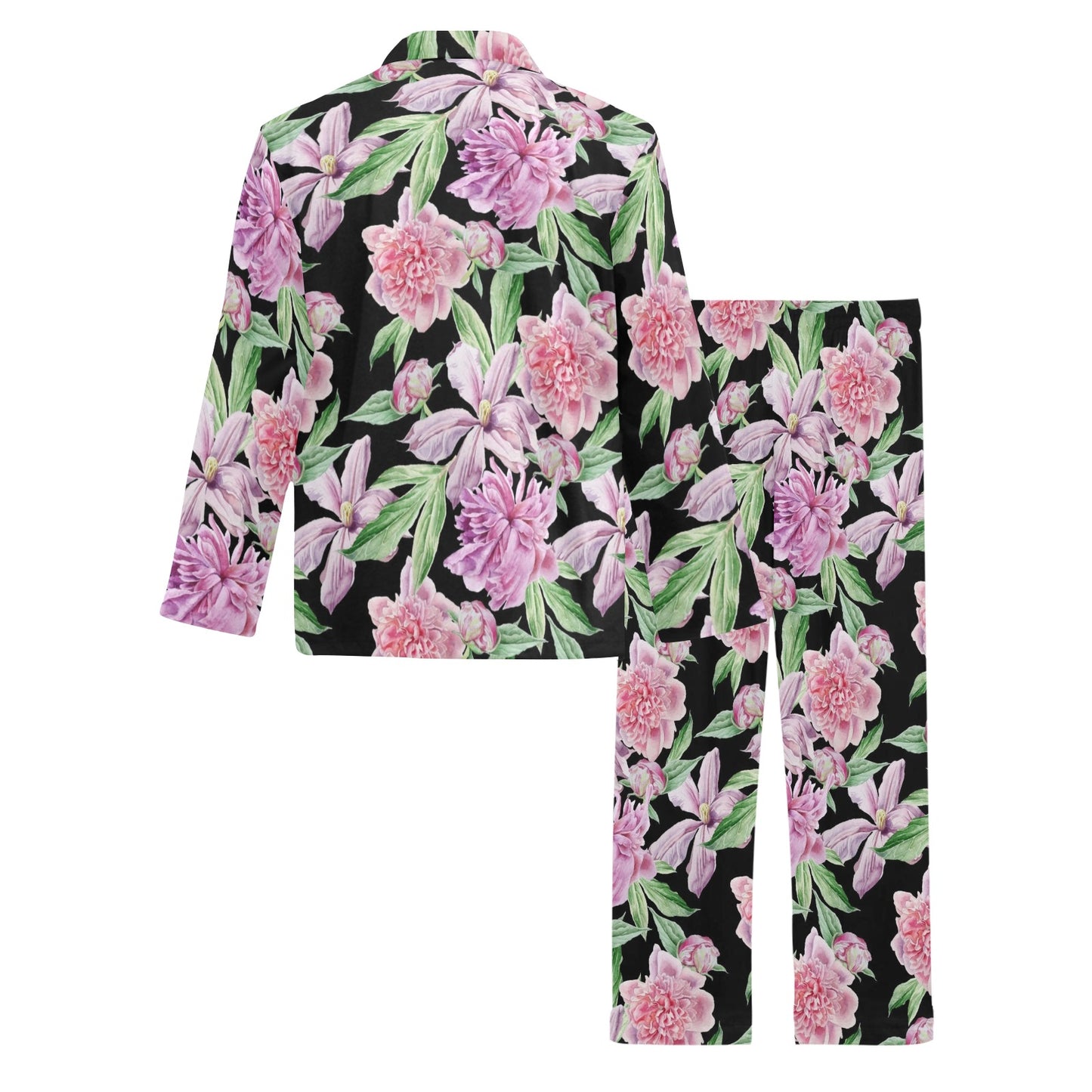 Peony Pattern Print Design PE08 Men's Long Pajama Set
