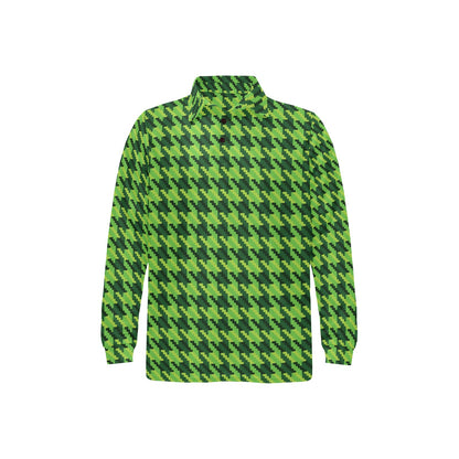 St Patricks Day Houndstooth Pattern Print LKS301 Long Sleeve Polo Shirt For Men's