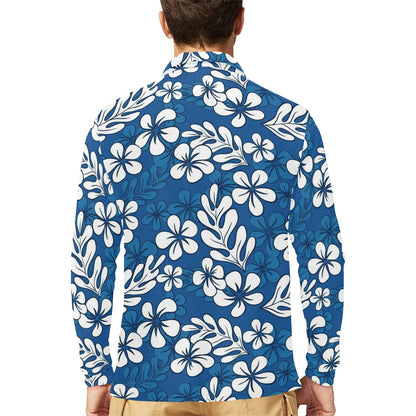 Plumeria Pattern Print Design PM015 Long Sleeve Polo Shirt For Men's