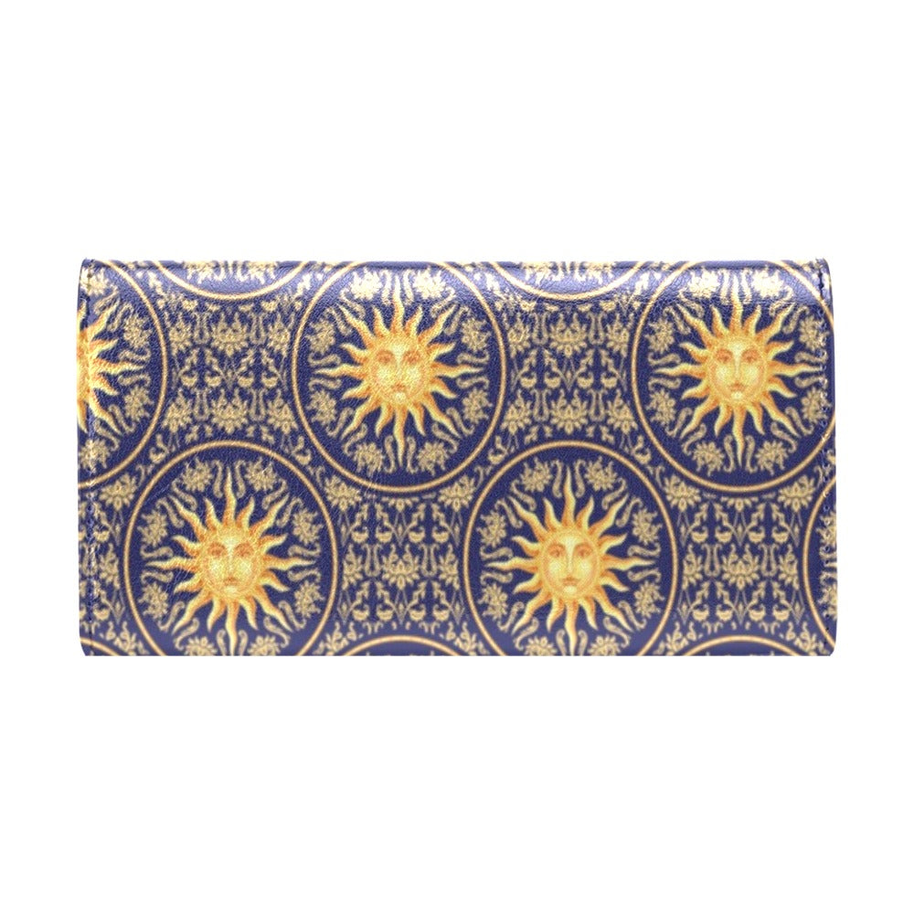 Celestial Gold Sun Face Women's Trifold Wallet