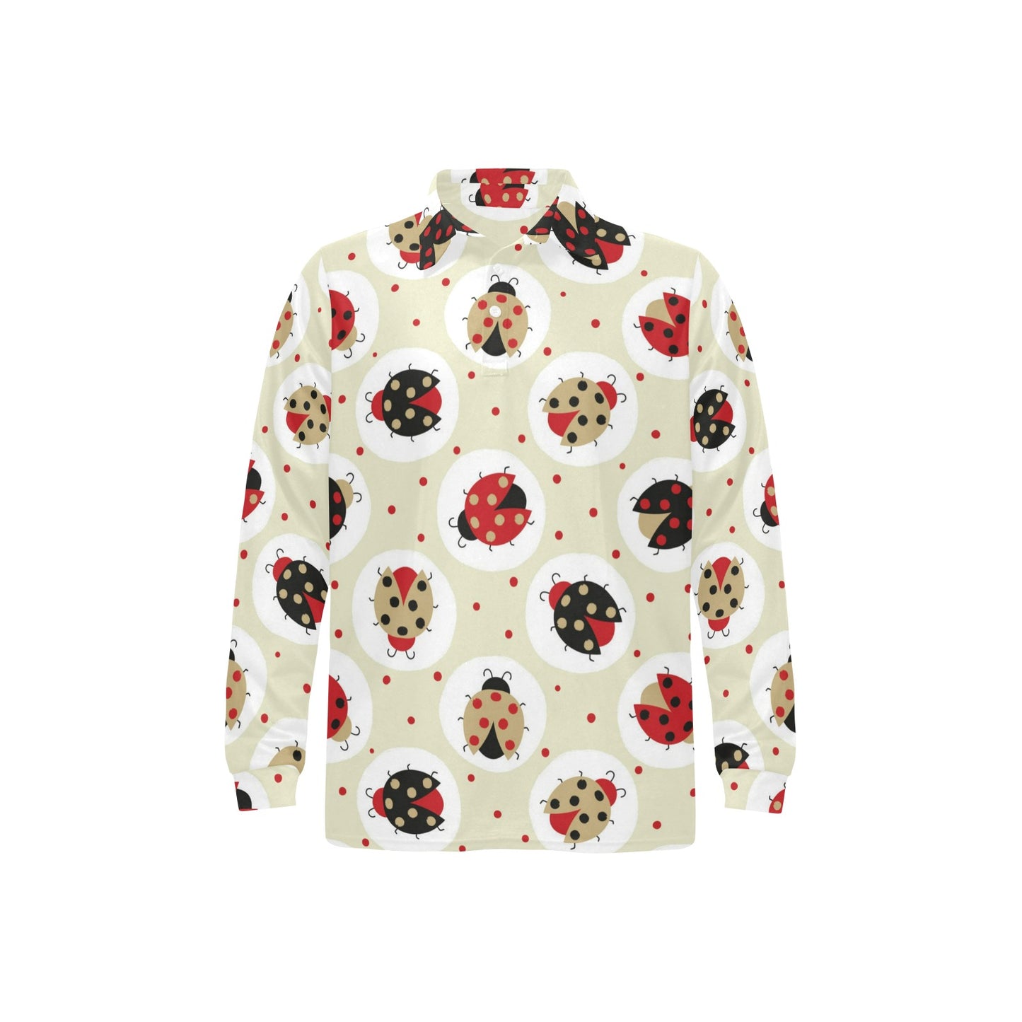Ladybug Pattern Print Design 03 Long Sleeve Polo Shirt For Men's