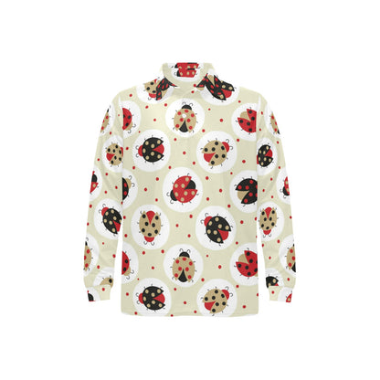 Ladybug Pattern Print Design 03 Long Sleeve Polo Shirt For Men's