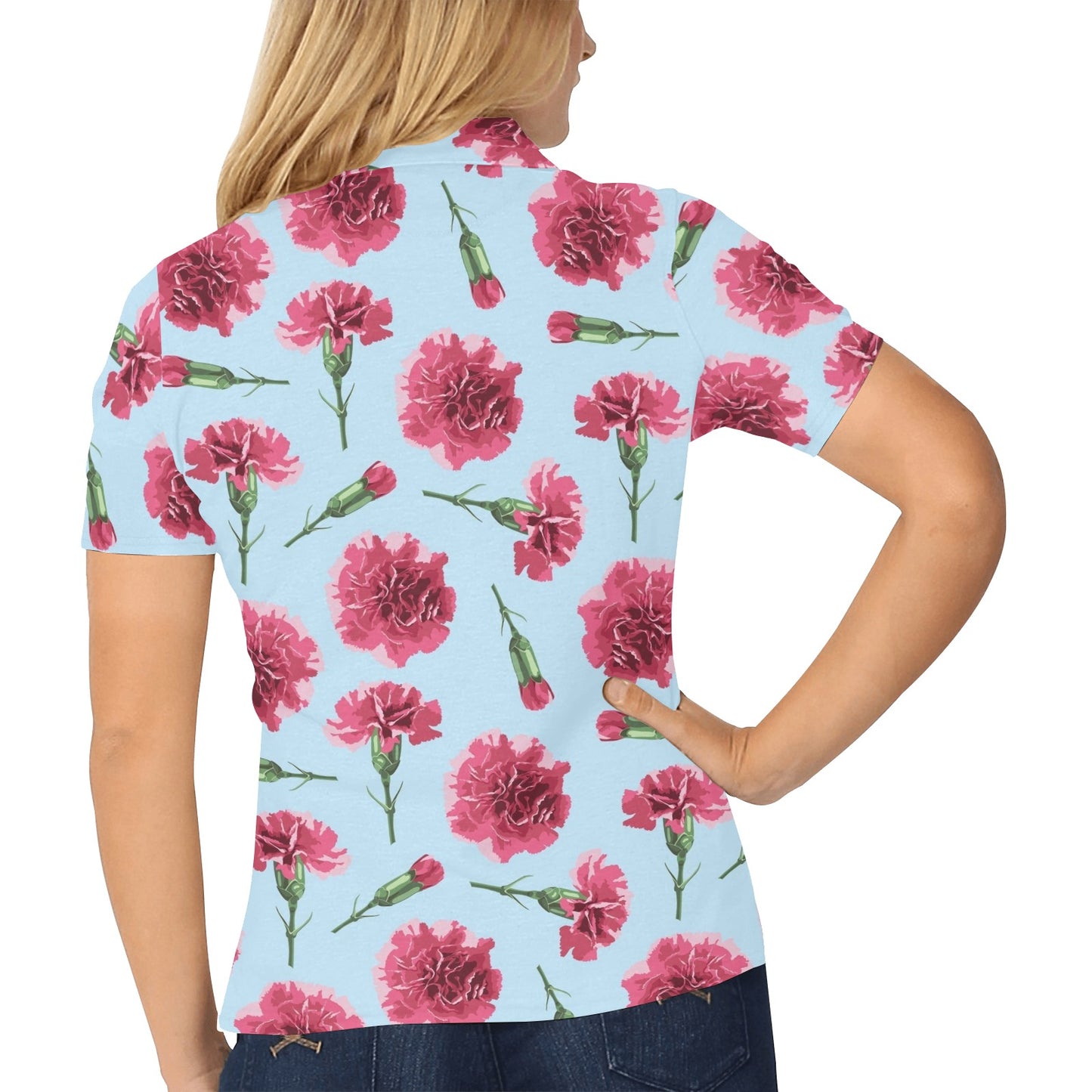 Carnations Pattern Print Design CN01 Women's Polo Shirt