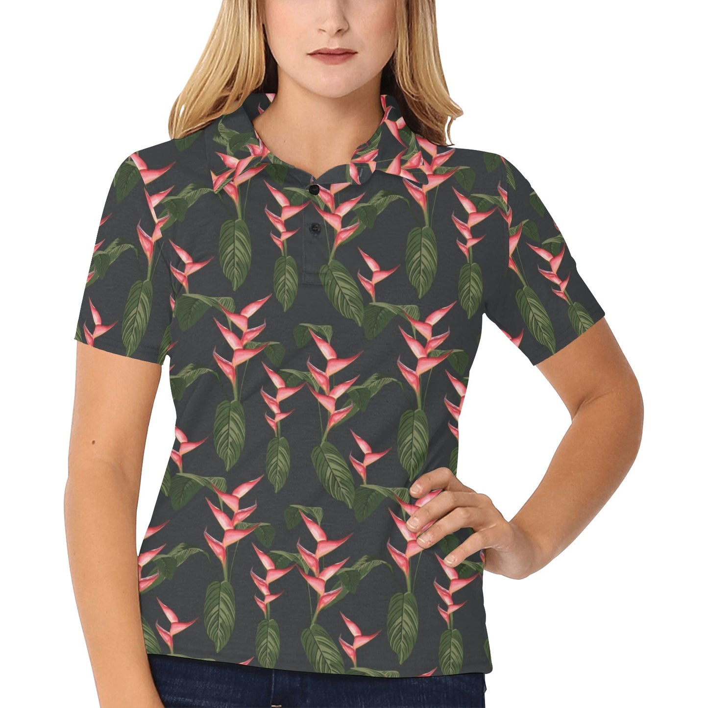 Heliconia Pattern Print Design HL07 Women's Polo Shirt
