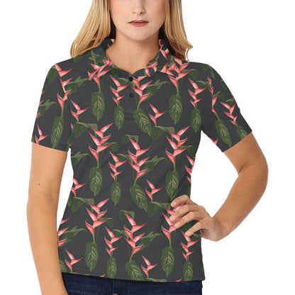 Heliconia Pattern Print Design HL07 Women's Polo Shirt