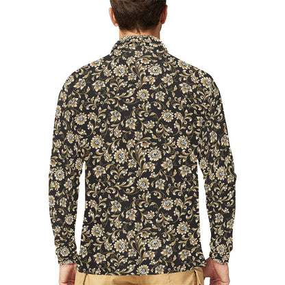 Brocade Pattern Print Design 03 Long Sleeve Polo Shirt For Men's