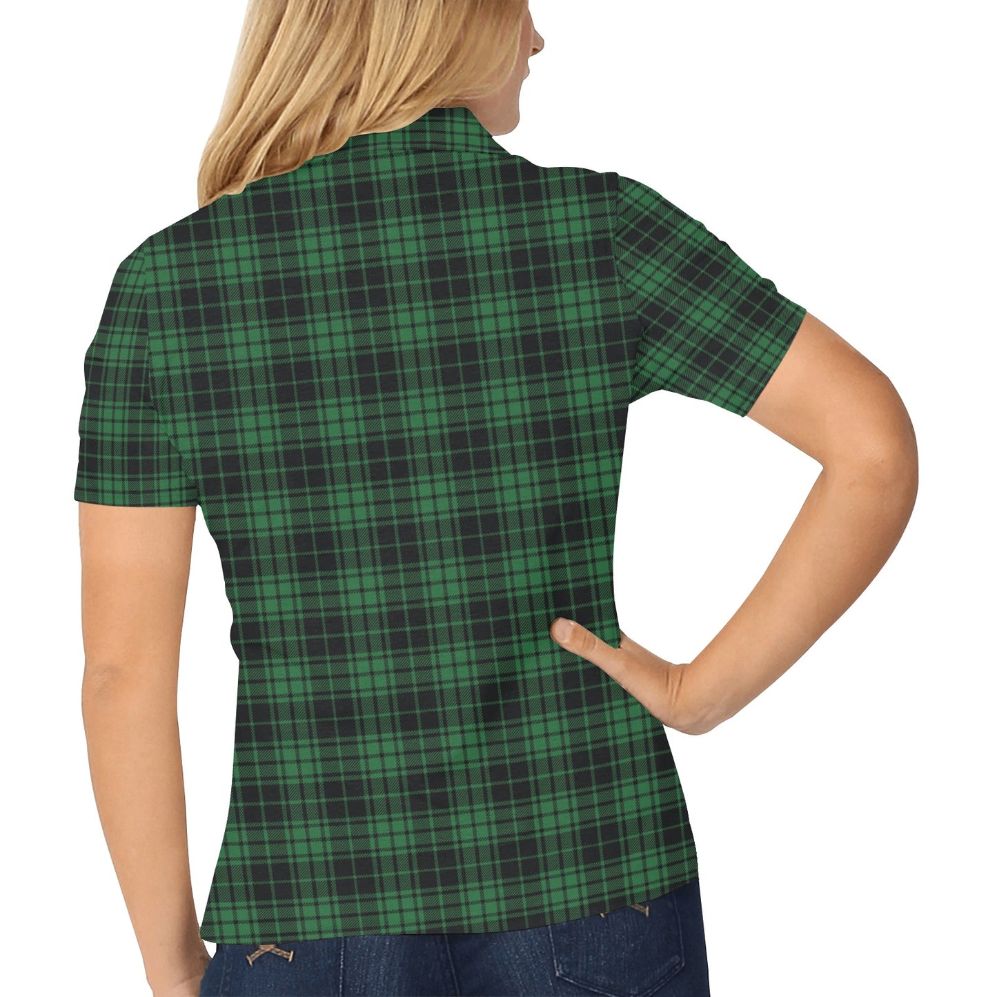 Green Tartan Plaid Pattern Women's Polo Shirt
