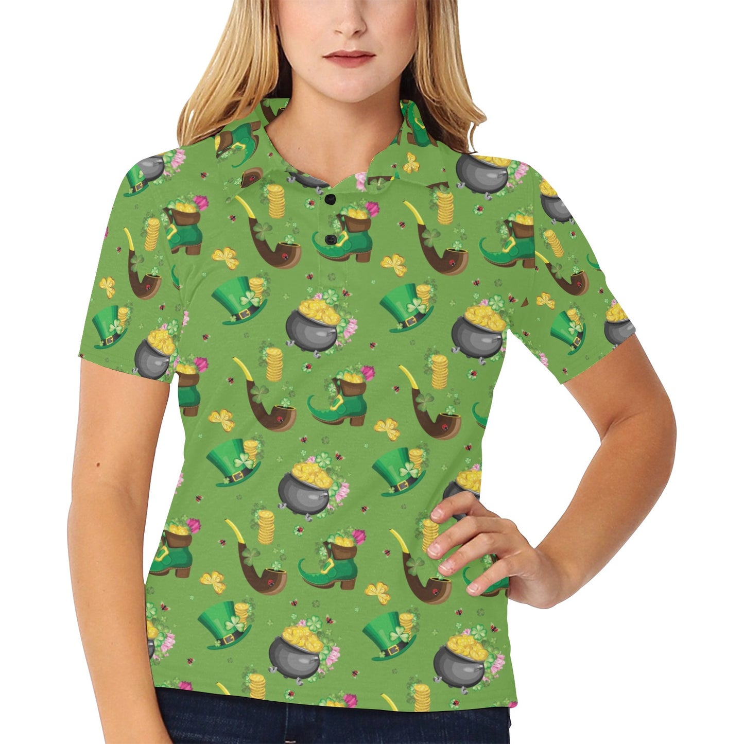 Shamrock Saint Patrick's Day Print Design LKS306 Women's Polo Shirt