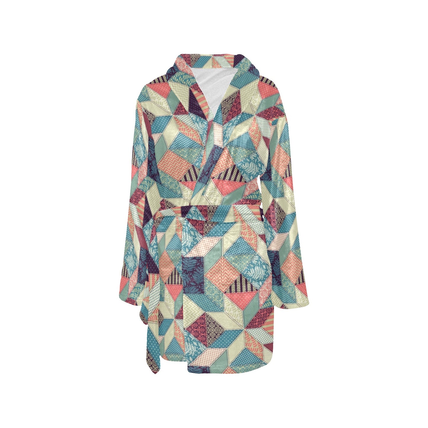 Patchwork Pattern Print Design 02 Women's Fleece Robe