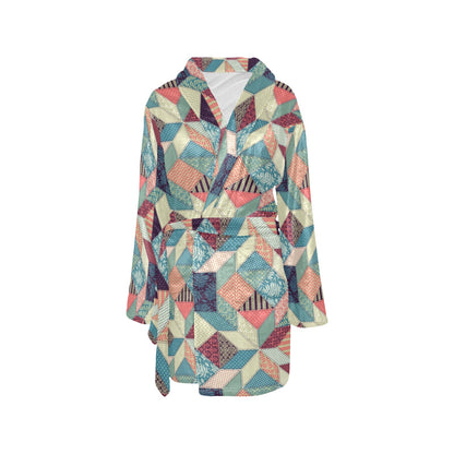 Patchwork Pattern Print Design 02 Women's Fleece Robe