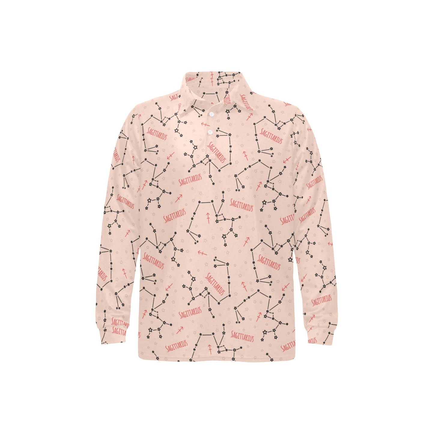 Sagittarius Star Print Design LKS302 Long Sleeve Polo Shirt For Men's
