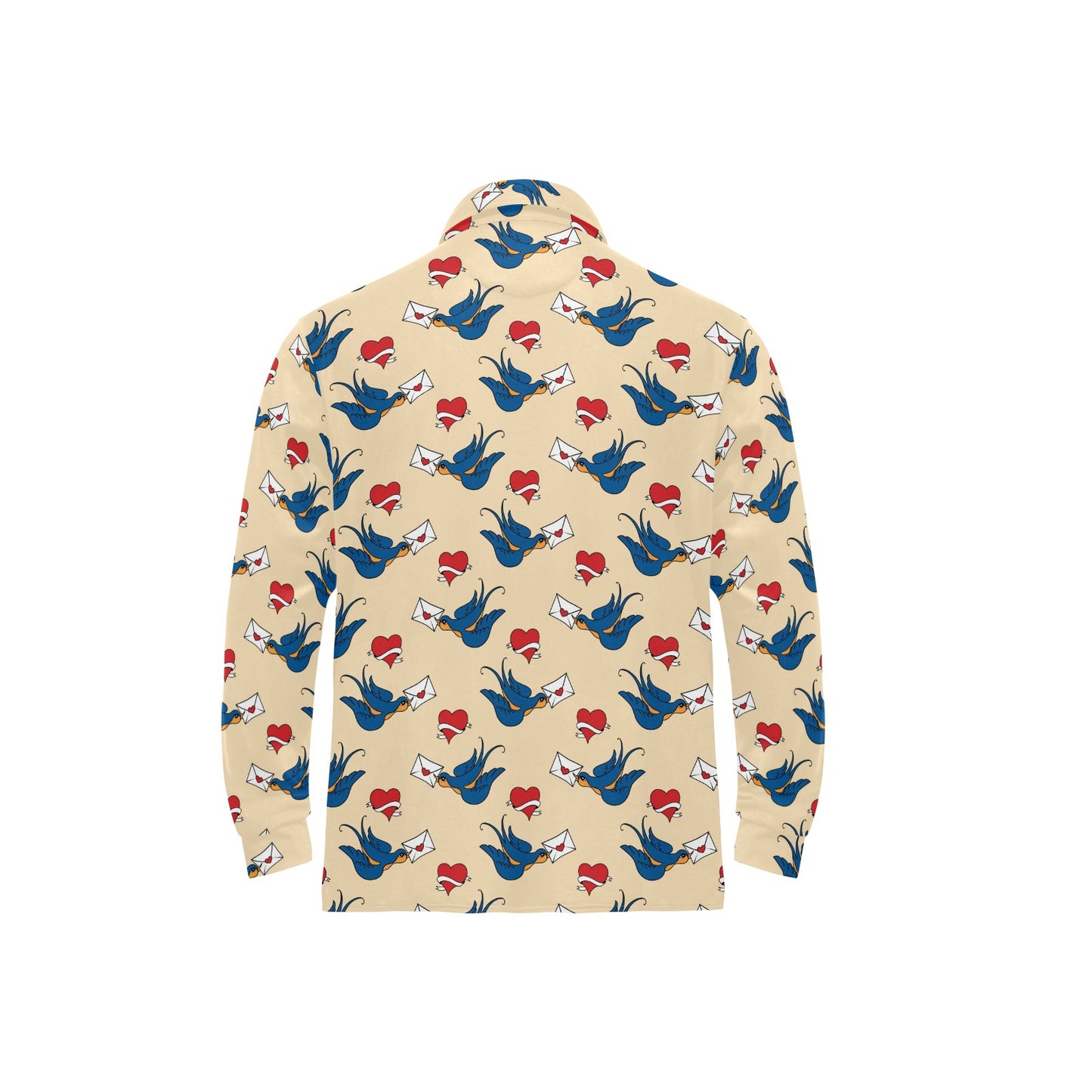 Swallow Bird Pattern Print Design 05 Long Sleeve Polo Shirt For Men's