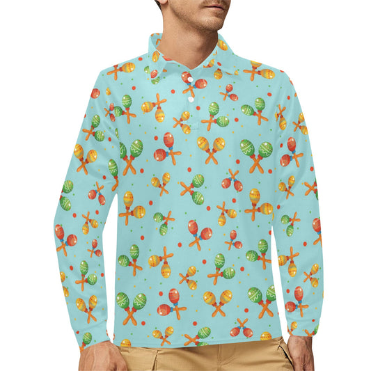 Maracas Print Design LKS402 Long Sleeve Polo Shirt For Men's