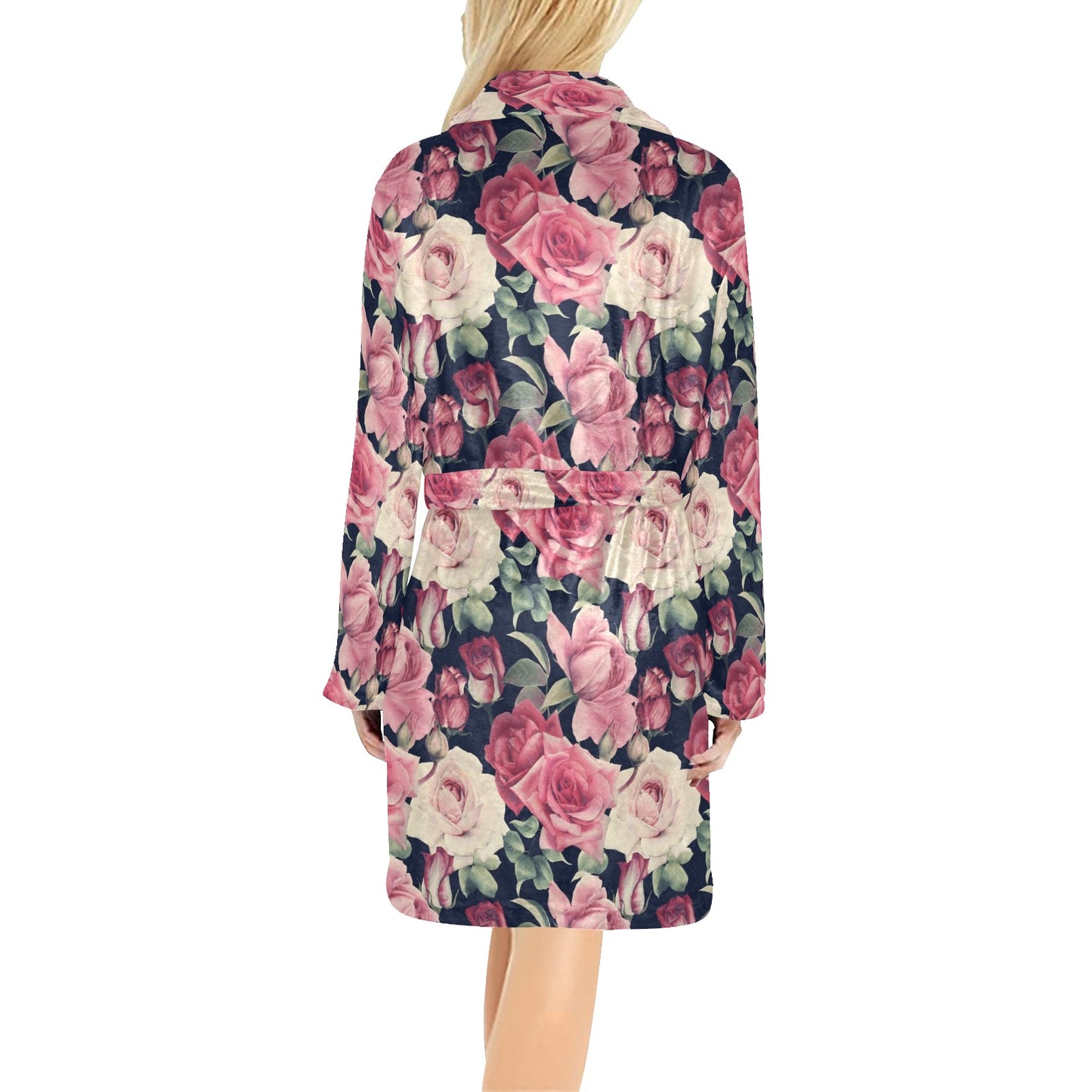 Rose Pattern Print Design RO05 Women's Fleece Robe
