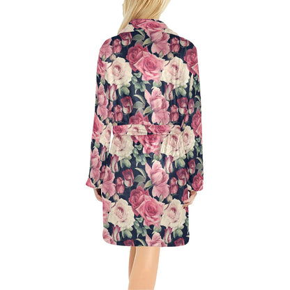 Rose Pattern Print Design RO05 Women's Fleece Robe
