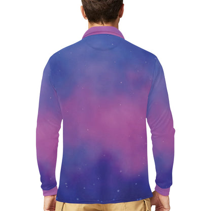 Nebula Pattern Print Design A05 Long Sleeve Polo Shirt For Men's