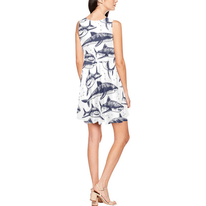 Great White Shark Pattern Print Design 02 Sleeveless Dress