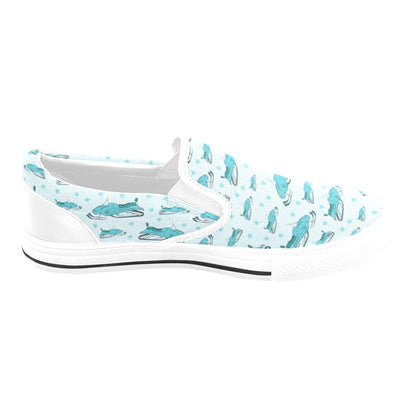 Snowmobile Print Design LKS301 White Slip Ons Canvas Women's Shoes