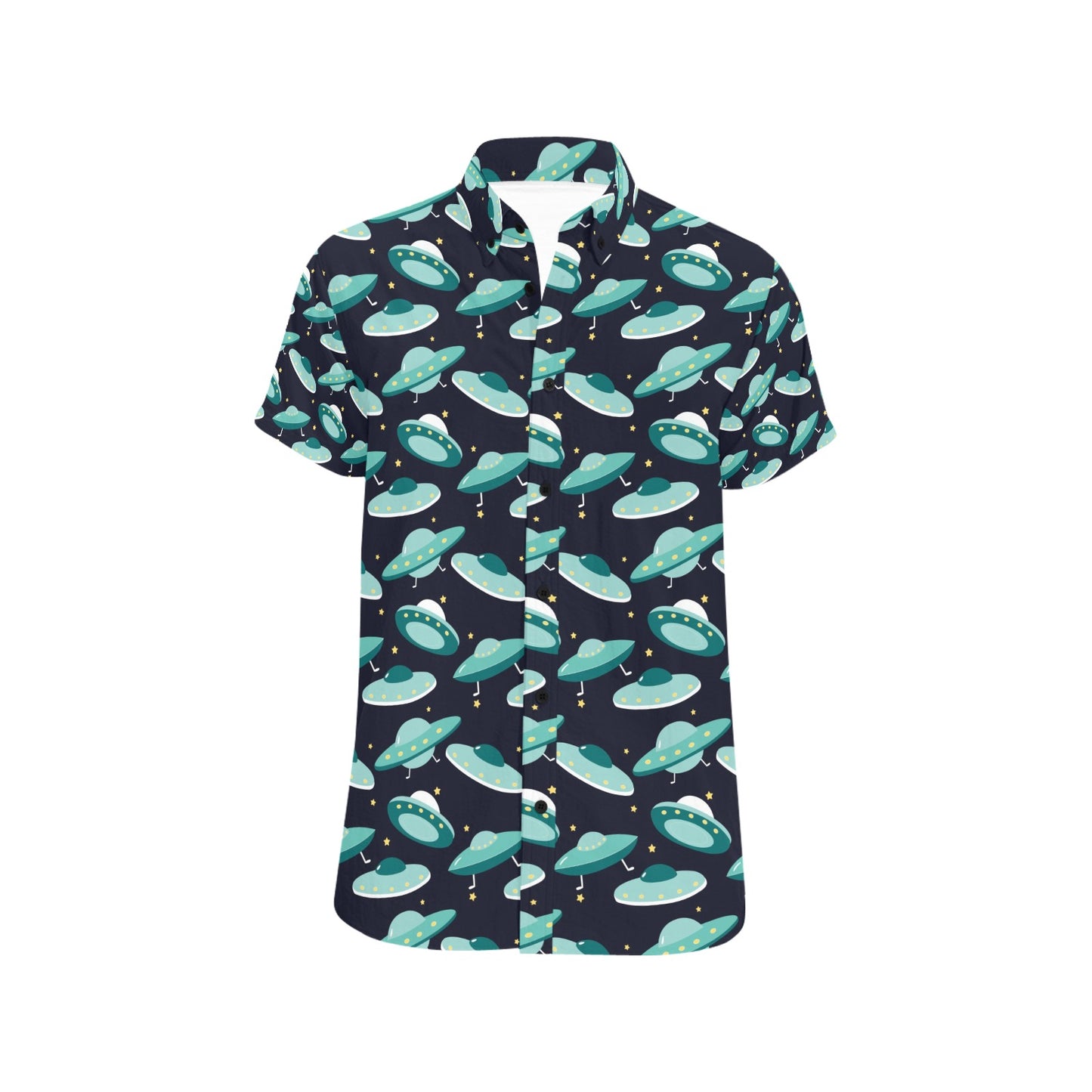 UFO Print Design LKS304 Men Short Sleeve Button Up Shirt