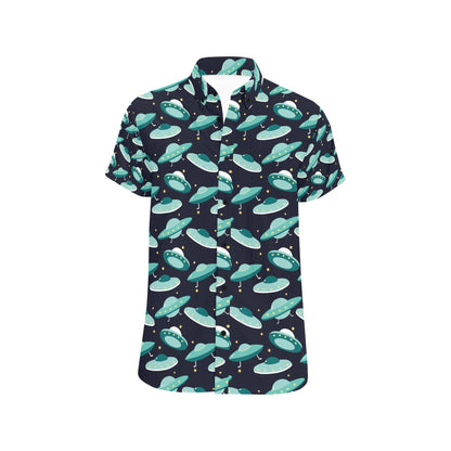 UFO Print Design LKS304 Men Short Sleeve Button Up Shirt