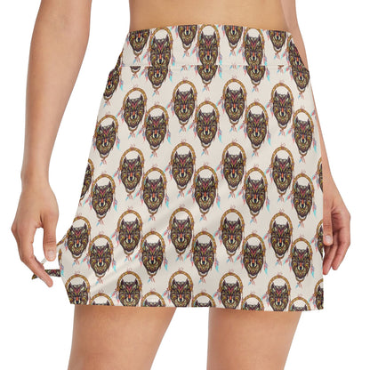 Wolf Tribal Dream Catcher Design Print 17" Golf & Pickleball Skort with Pockets