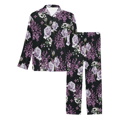Lilac Pattern Print Design LI04 Men's Long Pajama Set