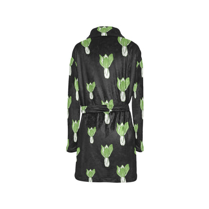 Kale Pattern Print Design 02 Women's Fleece Robe