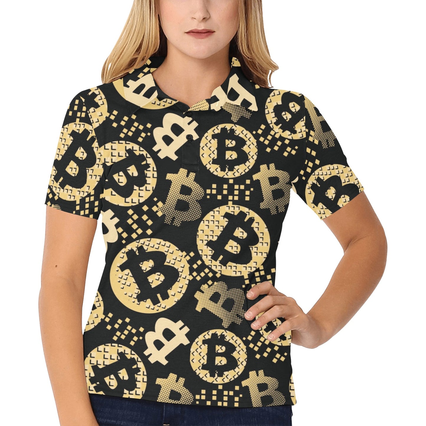 Bitcoin Pattern Print Design DO06 Women's Polo Shirt
