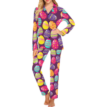 Easter Eggs Pattern Print Design RB04 Women's Long Pajama Set